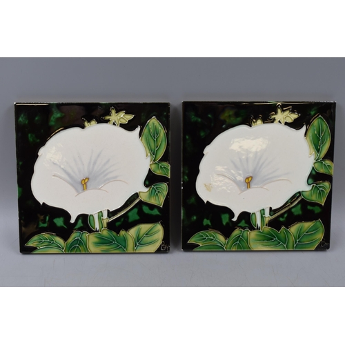 282 - Set of Three Possibly Moorcroft Decorative Hand Painted Display Plaques Depicting Bermuda Lilly's in... 