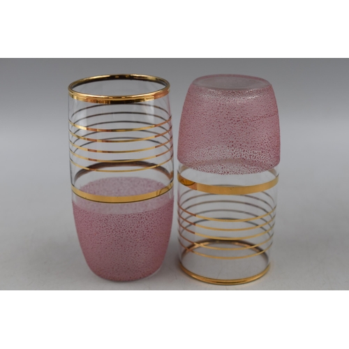 301 - Lemonade Set From the 1950s with jug and six Glasses finished with Gold Trim and Frosted Pink Glass