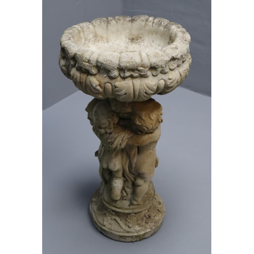 580 - Heavy Concrete Cherub Themed Bird Bath (27