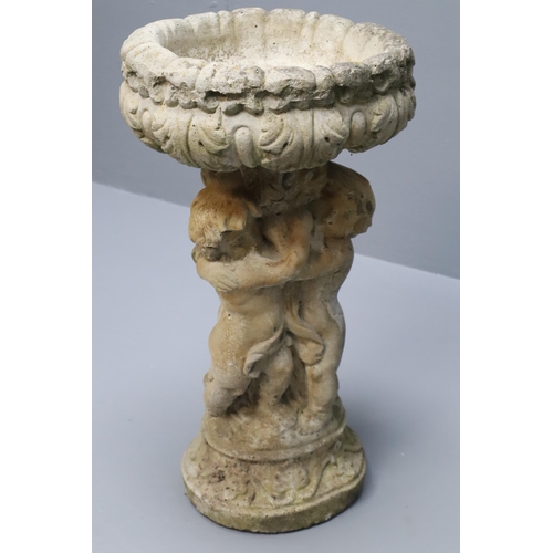 580 - Heavy Concrete Cherub Themed Bird Bath (27