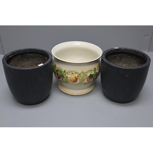 583 - Mixed Selection of Flower Pots Including Floral Pot and 2 Black Pots Approx 10