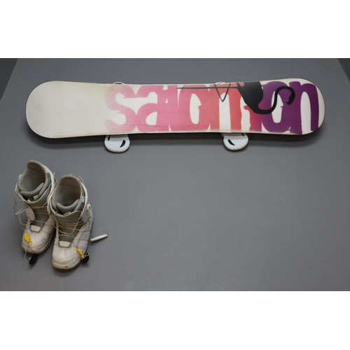 603 - Lark 152 Snowboard Complete with Pair of Boots Approx Size 10 In Travelling Case