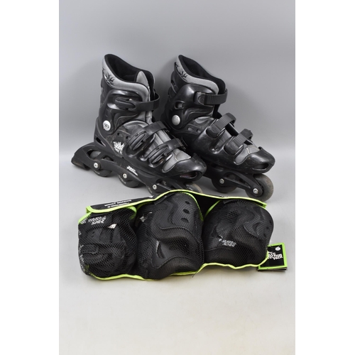 656 - A Pair of No Fear Roller Skates (Size 5-8), With a No Fear Skate Protection Pack (Size L).