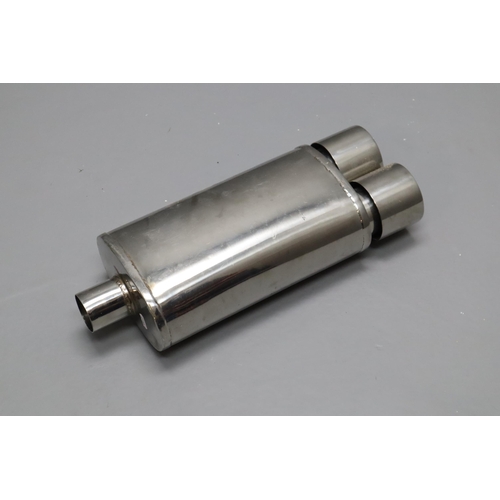 635 - Brand New Stainless Steel Big Bore Exhaust Box with Twin Outlet 60mm inlet