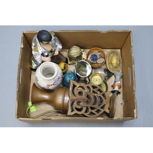 707 - Mixed Lot to include a Elvis Character, Copper Jug, Chinese vase, Brass ware and more interesting it... 