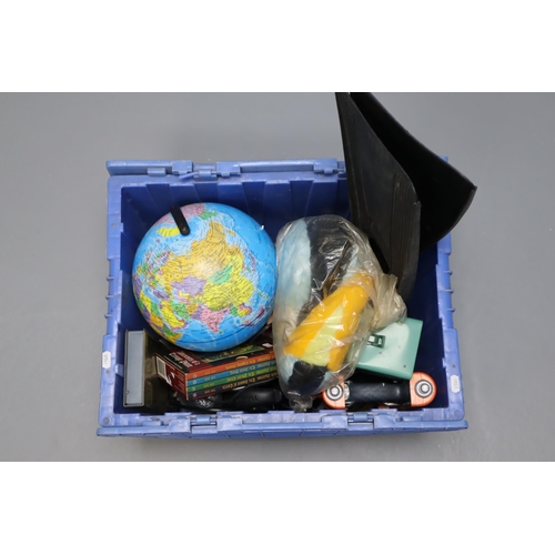 708 - Large Mixed lot to include World Globe, Flippers, Nerf Gun, Headphones, Vintage pelican Soft Toy and... 