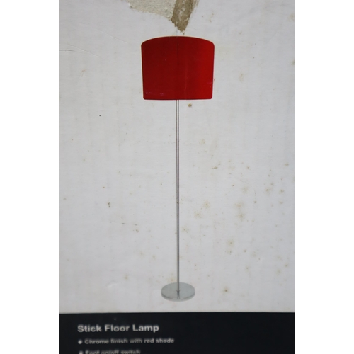 670 - Brand New Sealed Boxed Argos Stick Floor lamp in Chrome Finish with Red Shade