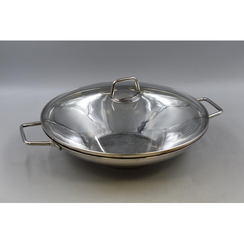 676 - Schulte-Ufer eco line Stainless Steel Wok with Lid with Paperwork, Cookbook and Box (14