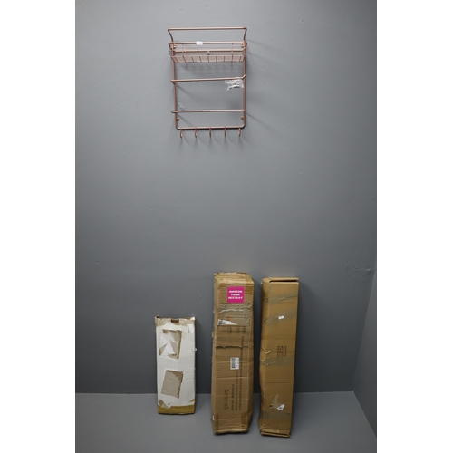 694 - A Mixed Selection To Include Copper Effect Kitchen Organiser, Boxed Clothes Rail, Boxed Three Tier S... 