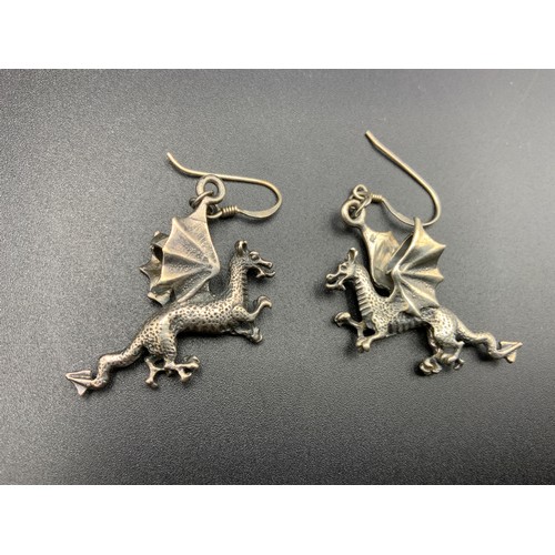 52 - Pair of Silver 925 Welsh Dragon Earrings Complete with Presentation Box