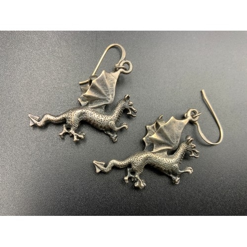 52 - Pair of Silver 925 Welsh Dragon Earrings Complete with Presentation Box