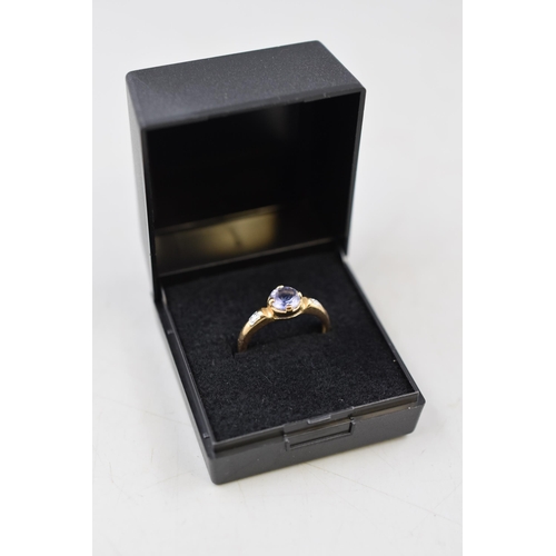 5 - Hallmarked Birmingham 375 (9ct) Gold Amethyst Stoned Ring (Size N) Complete with Presentation Box