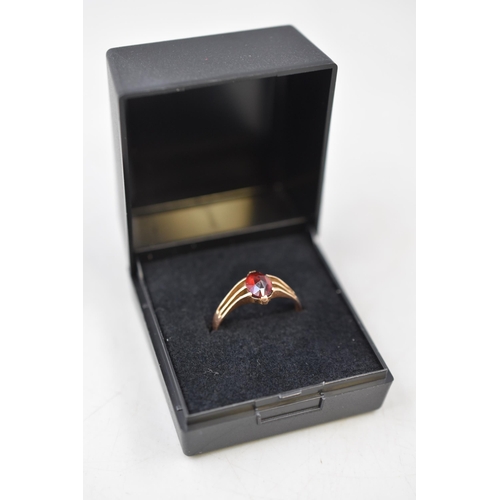 9 - Hallmarked Chester 375 (9ct) Gold Ruby Stoned Ring (Size P) Complete with Presentation Box