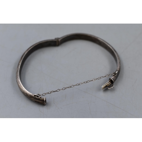 13 - Hallmarked Birmingham Silver Bangle Complete with Safety Chain