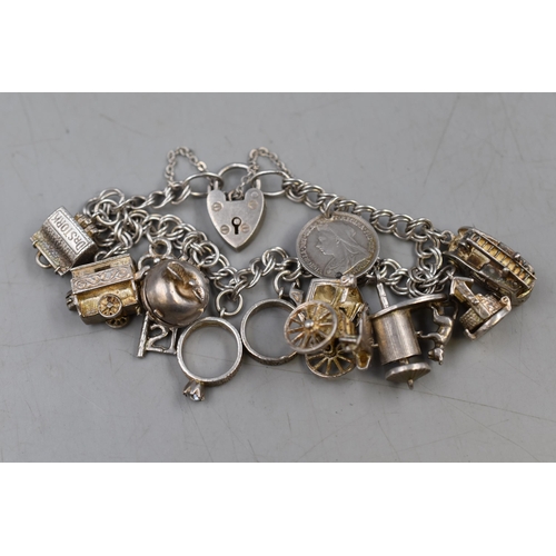 19 - Vintage Silver Charm Bracelet with 11 Charms