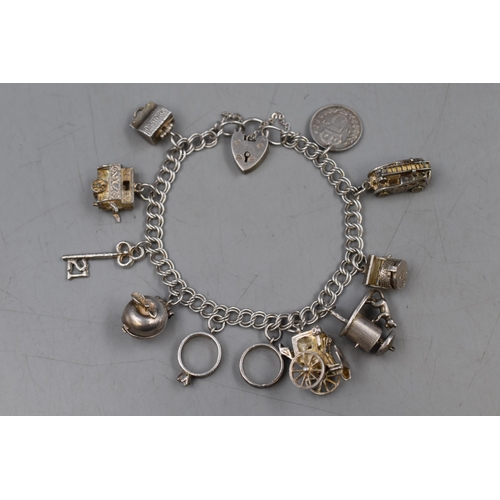 19 - Vintage Silver Charm Bracelet with 11 Charms