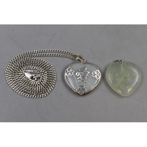 22 - Silver 925 Oriental Jade Necklace and Jade Heart Shaped Pendant complete with Presentation Box