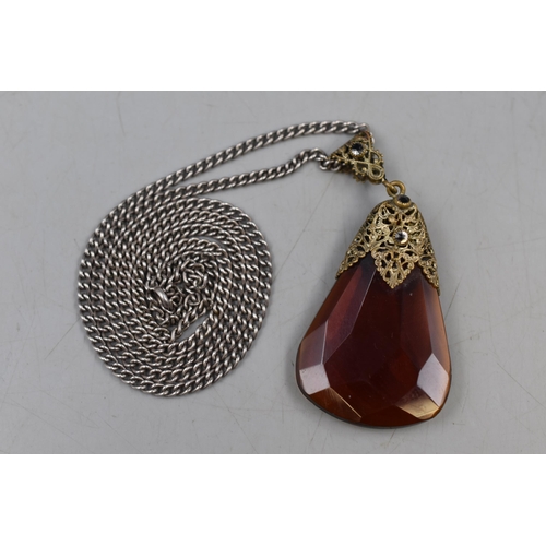 40 - Vintage Large Faceted Stoned Pendant on unmarked Silver Chain, Complete with Presentation Box