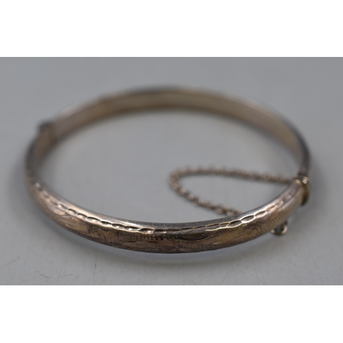 47 - Silver 925 Etched Bangle Complete with Safety Chain