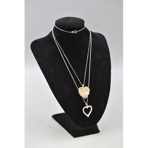 52 - Two Silver 925 Heart Pendat Necklaces