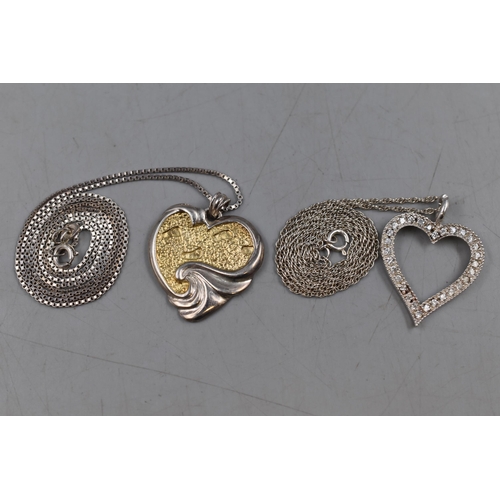 52 - Two Silver 925 Heart Pendat Necklaces