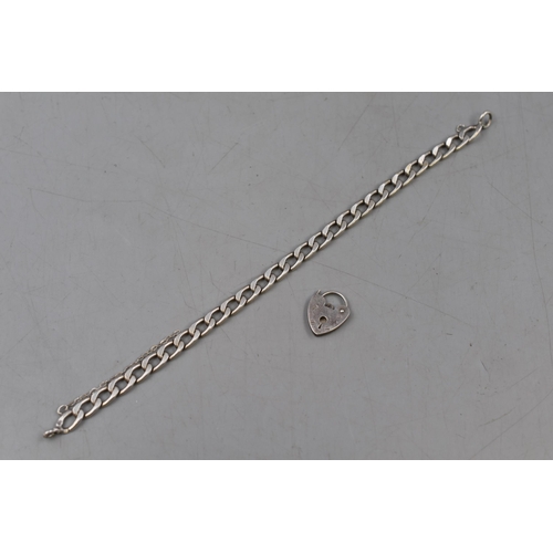 55 - Hallmarked London Silver Curb Link Bracelet with Padlock Clasp and Presentation Box