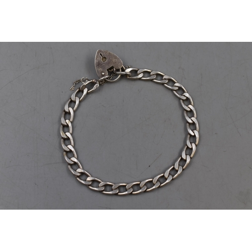 55 - Hallmarked London Silver Curb Link Bracelet with Padlock Clasp and Presentation Box