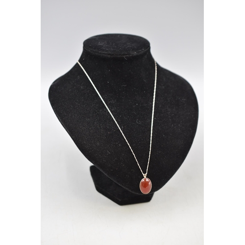 56 - Silver 925 Carnelian Stoned Pendant Necklace