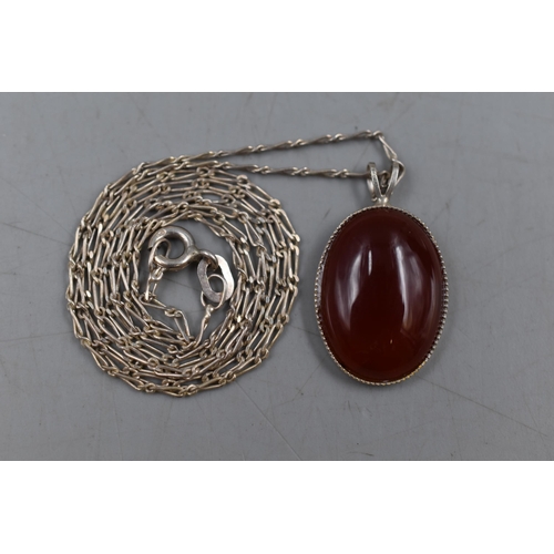 56 - Silver 925 Carnelian Stoned Pendant Necklace