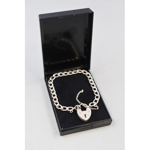 59 - Silver Curb Link Bracelet Complete with Padlock Clasp and Presentation Box