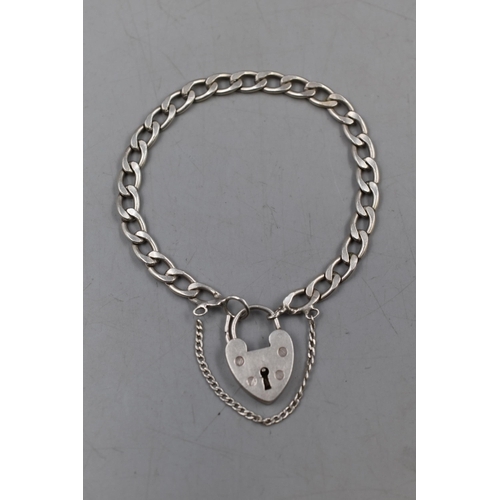 59 - Silver Curb Link Bracelet Complete with Padlock Clasp and Presentation Box