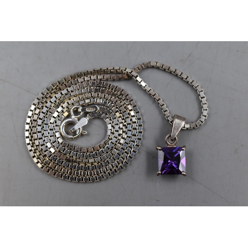 60 - A Purple Stoned Sterling Silver Pendant, On Sterling Silver Chain