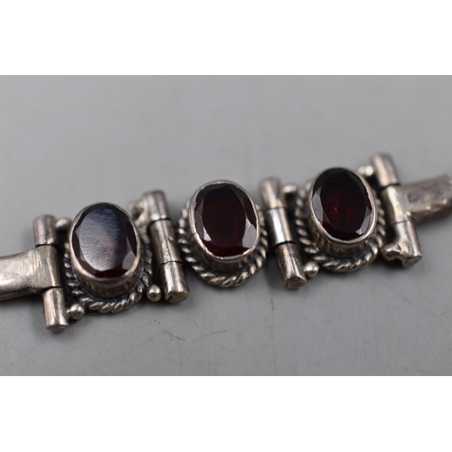 66 - Vintage Silver 925 Red Stoned Bracelet Complete with Presentation Box