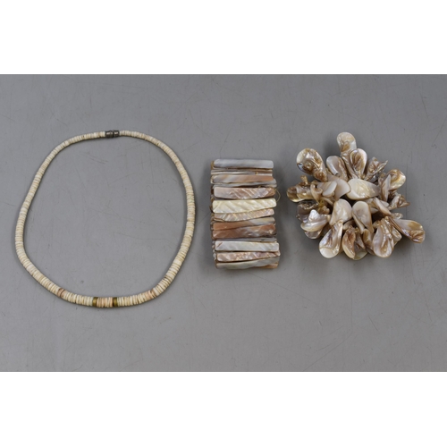 69 - A Selection of Mother of Pearl Jewellery Includes Two Bracelets and One Necklace.