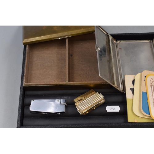 74 - A Mixed Selection To Include Brass State Express Cigarette Box, Two Cigarette Cases, Two Lighters an... 