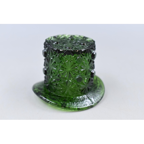 96 - A Victorian Green Cut Glass Top Hat, Approx 2.5