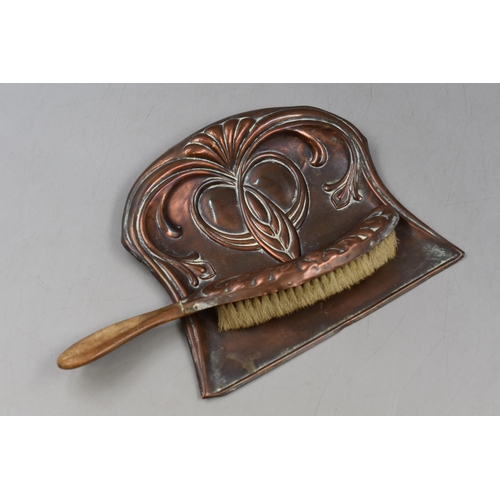 103 - Stunning Art Nouveau Copper Crumb Tray and Brush