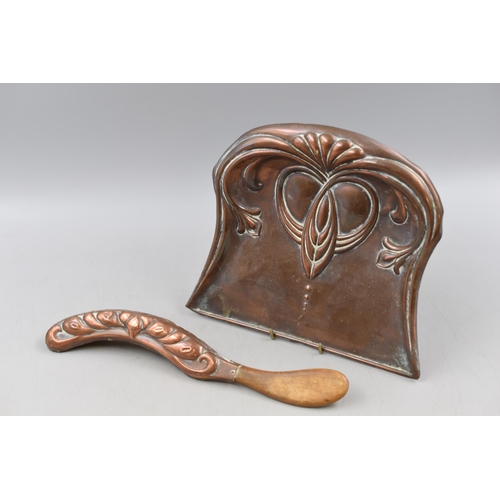 103 - Stunning Art Nouveau Copper Crumb Tray and Brush