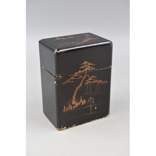 110 - A Vintage Lacquered Japanese Black and Gold Wooden Card Box, With Two Sets of Playing Cards. Box AF,... 