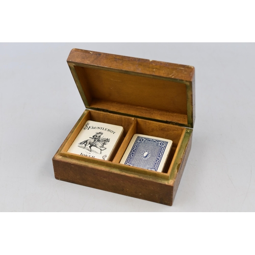 111 - Oriental Style Wooden Trinket Box Containing two Packs of Miniature Cards