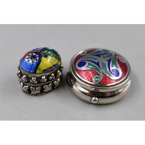 112 - Two Pill Boxes, Includes Celtic Style and Vintage Minifiore Style.