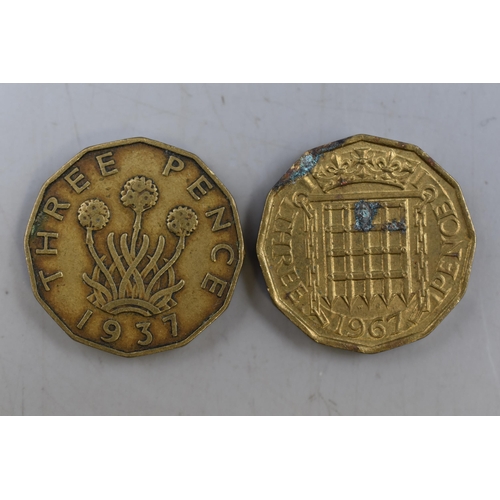 152 - Mixed Selection of Brass Three Pence Coins