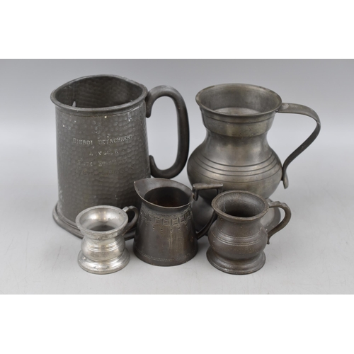 175 - Mixed lot of Antique Pewter to include Drinking Mugs, Measures and Pouring Jug