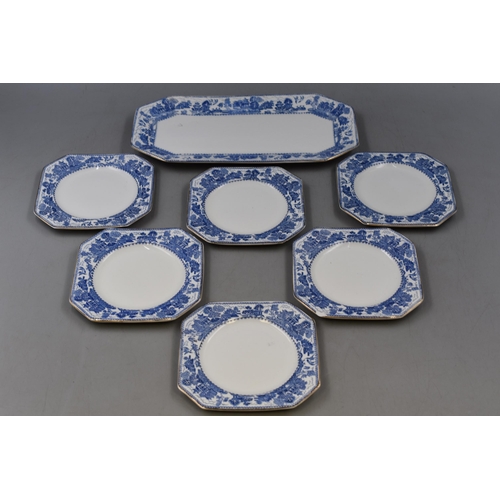 286 - Vintage Seven Piece Myott Son and Co Plate Serving Set in Blue and White Chinese Detail