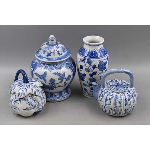 287 - Mixed Lot of Chinese Blue and White Pottery, to include Ginger jar, Vase, Teapot and Sugar Bowl