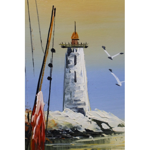 304 - Original Signed Oil on Canvass of Harbour Lighthouse Scene (23