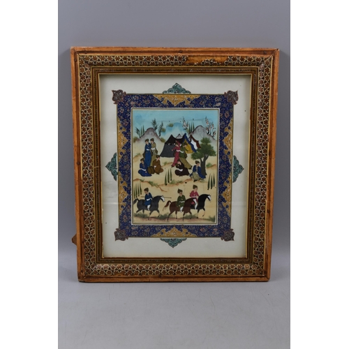 305 - Hand Painted Watercolour on Bone Suratagari 1950s in Khatam frame with Micro Mosaic Detail.