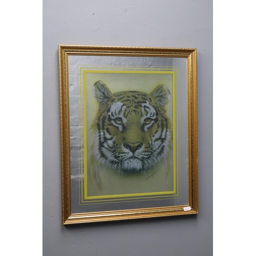 306 - Two Framed and Glazed Metallic Foil Framed and Glazed Prints of Tigers by Juliette G Smith and Willi... 