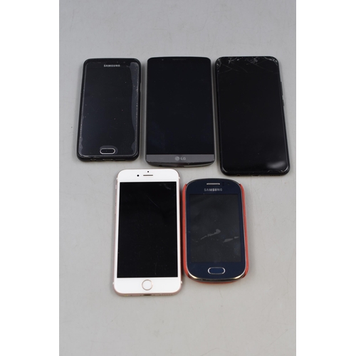 323 - Five Smart Phones including Apple, Samsung, LG, and Huawei (untested)