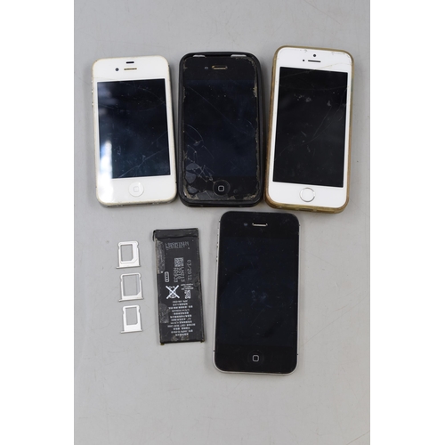 326 - A Selection of Four iPhones, For Spares and Repairs.